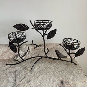 Metal Bird & Branch Tea Light Holder - Black